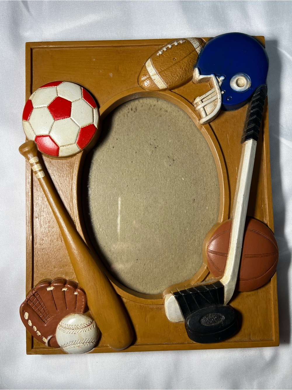 Vintage HOMCO Sports Themed 5x7 Photo Picture Frame Trophy Ball Athletic Decor
